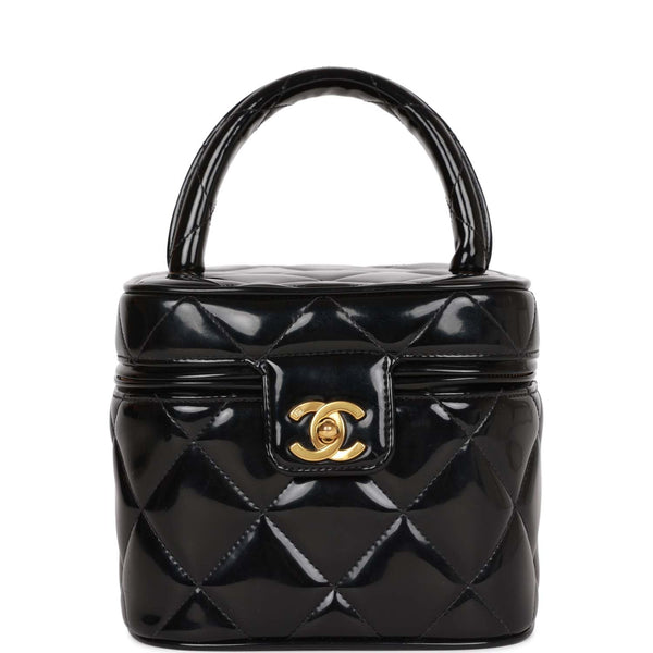 Chanel Black Patent Leather Heart Vanity Handbag 3378226