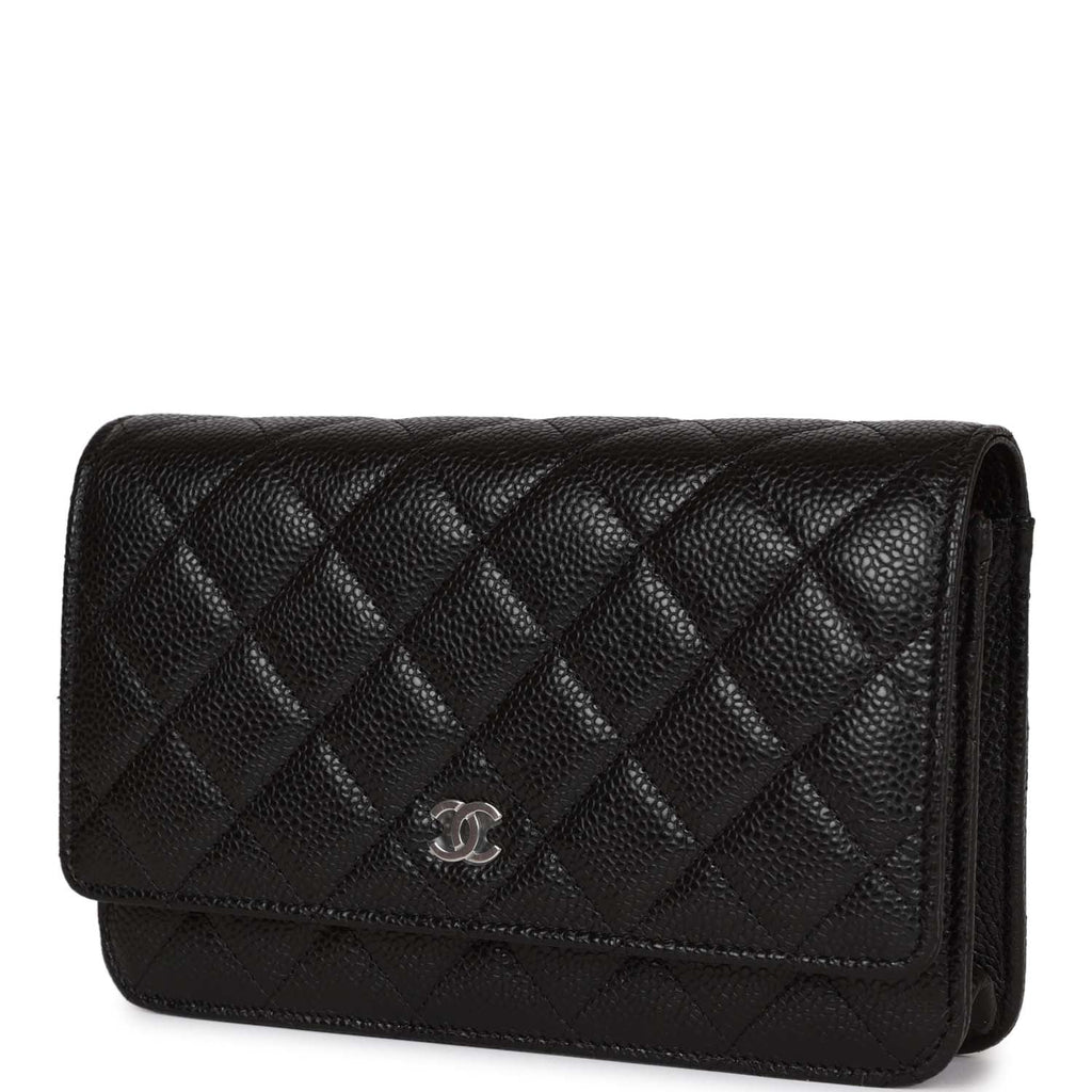 Chanel Black Caviar Timeless CC Wallet On Chain Silver Hardware
