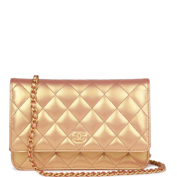 Chanel Gold Metallic Calfskin Clams Chain Wallet On Chain For Sale