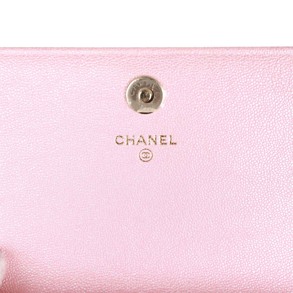 Chanel Square Wallet on Chain WOC Iridescent Pink Caviar Light Gold Hardware