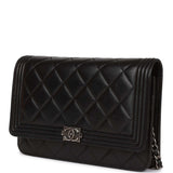 Pre-owned Chanel Wallet on Chain WOC Boy Black Lambskin Aged Silver Ha – Madison  Avenue Couture