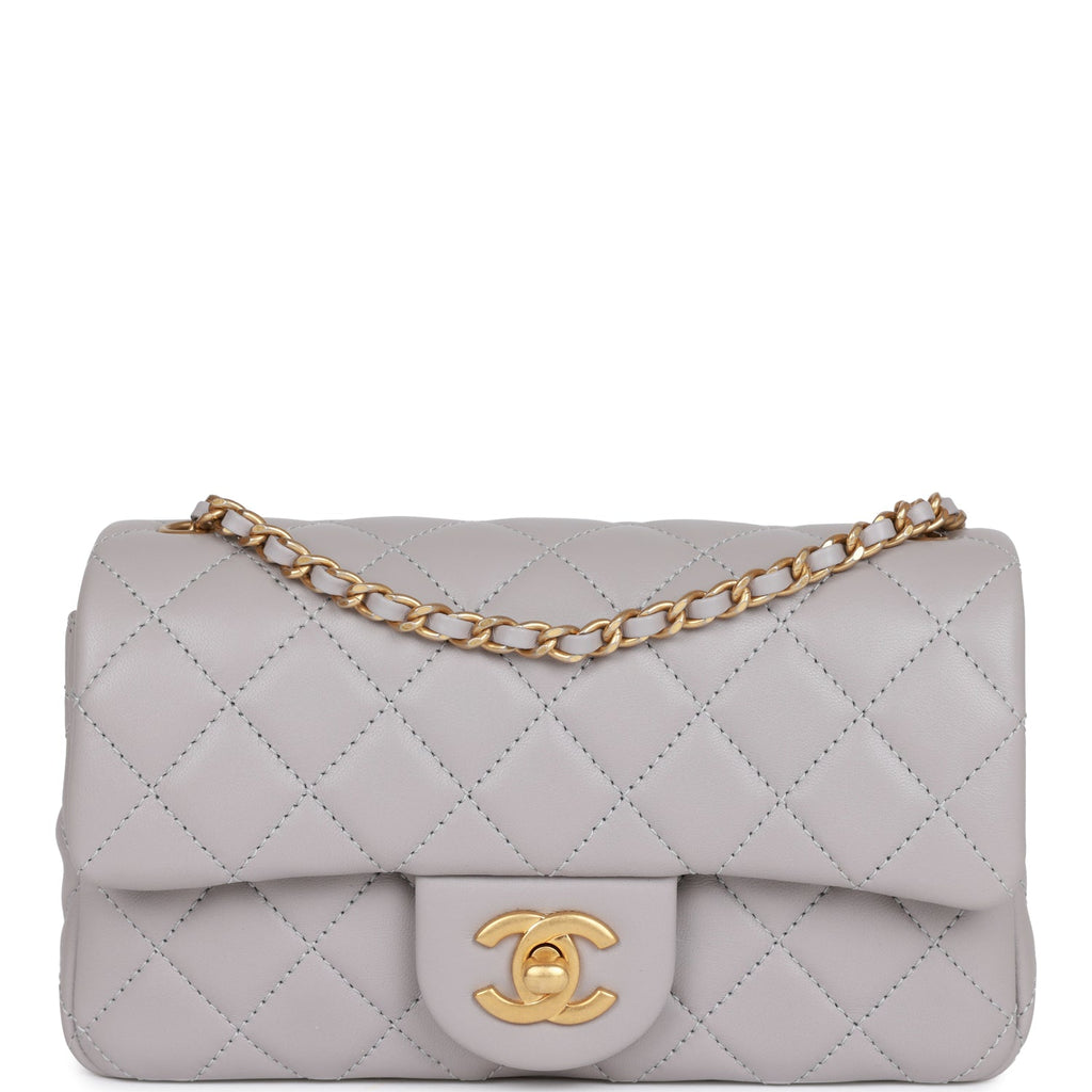 Chanel Grey Pearl Crush Rectangular Mini Classic Flap Antique Gold