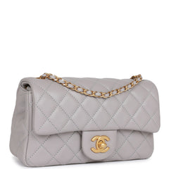 Chanel Pearl Crush Mini Rectangular Flap Bag Light Grey Lambskin Antique Gold Hardware