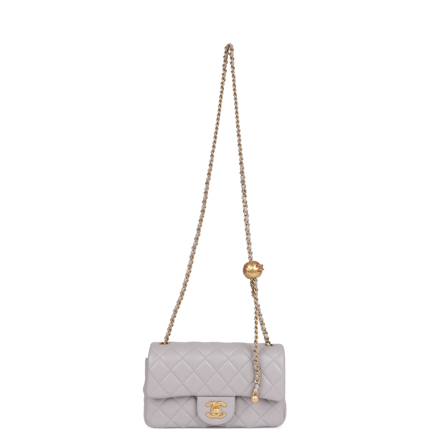 Chanel Grey Pearl Crush Rectangular Mini Classic Flap Antique Gold ...