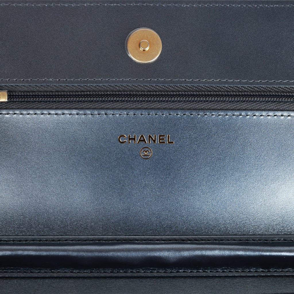 Chanel Wallet On Chain WOC Blue Lambskin Antique Gold Hardware