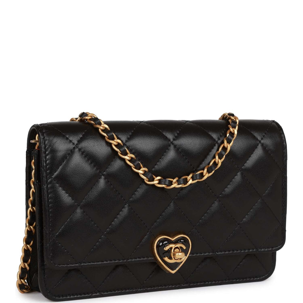 Chanel Heart Wallet on Chain WOC Black Lambskin Antique Gold