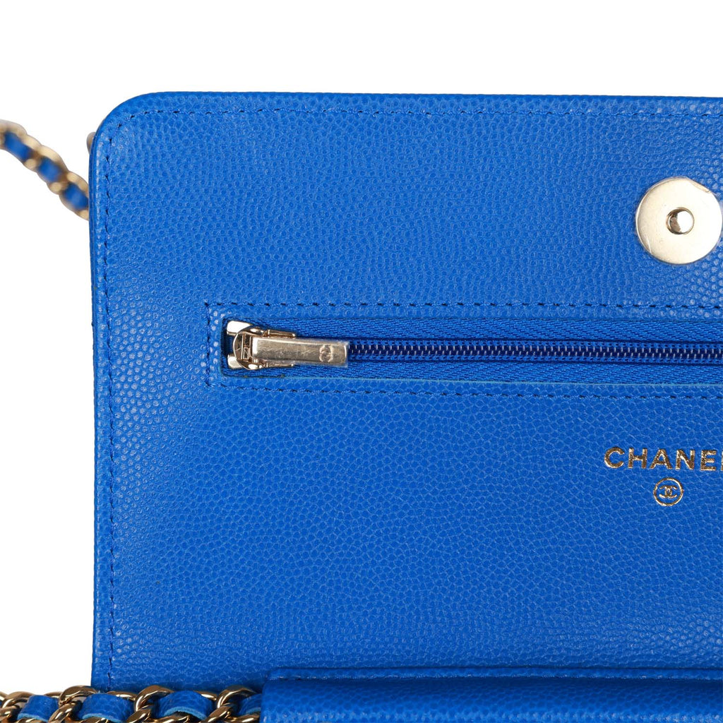 Chanel Quilted CC SHW Boy Wallet On Chain WOC Patent Leather Blue