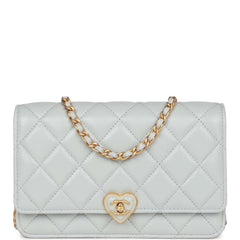Chanel Heart Wallet on Chain WOC Light Blue Lambskin Aged Gold Hardware