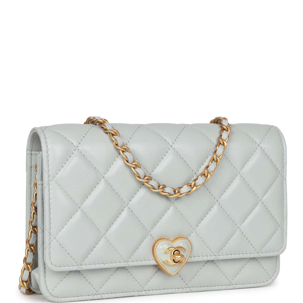 Chanel Heart Wallet on Chain WOC Light Blue Lambskin Aged Gold Hardwar –  Madison Avenue Couture