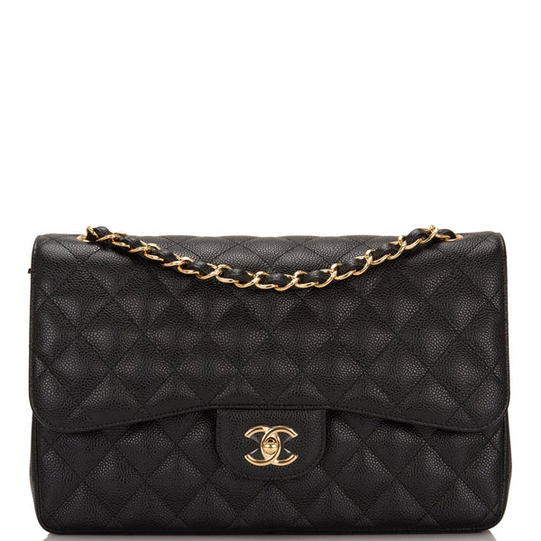 Chanel Black Quilted Caviar Jumbo Classic Double Flap Gold Hardware,  2017-2018 Available For Immediate Sale At Sotheby's
