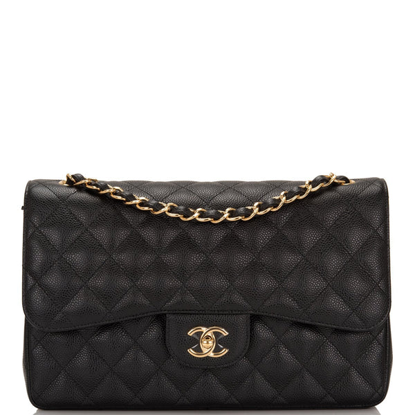 Chanel Black Quilted Caviar Jumbo Classic Double Flap Bag