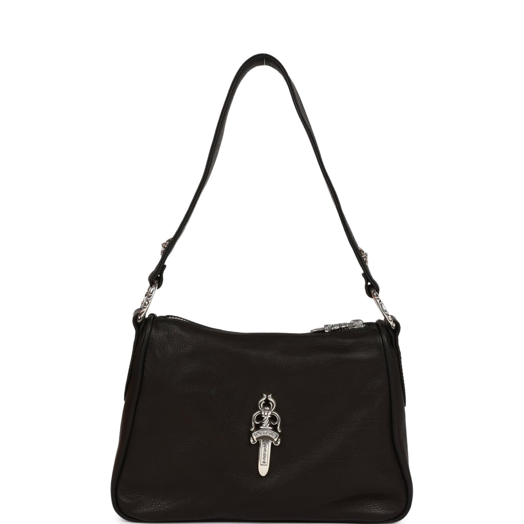 Chrome Hearts Black Leather Silver Dagger Cross Bag