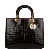 Pre-owned Christian Dior Dark Brown Large Lady Dior Alligator Tote Gold Hardware