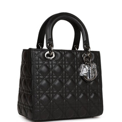 Christian Dior Medium Lady Dior Tote Black Lambskin Ruthenium Hardware