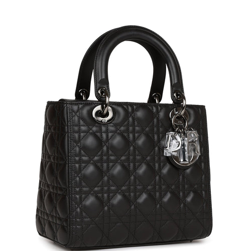 Christian Dior Medium Lady Dior Tote Black Lambskin Ruthenium Hardware