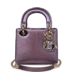 Christian Dior Mini Lady Dior Purple Iridescent Salvator Lizard Light Gold Hardware