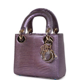 Christian Dior Mini Lady Dior Purple Iridescent Salvator Lizard Light Gold Hardware