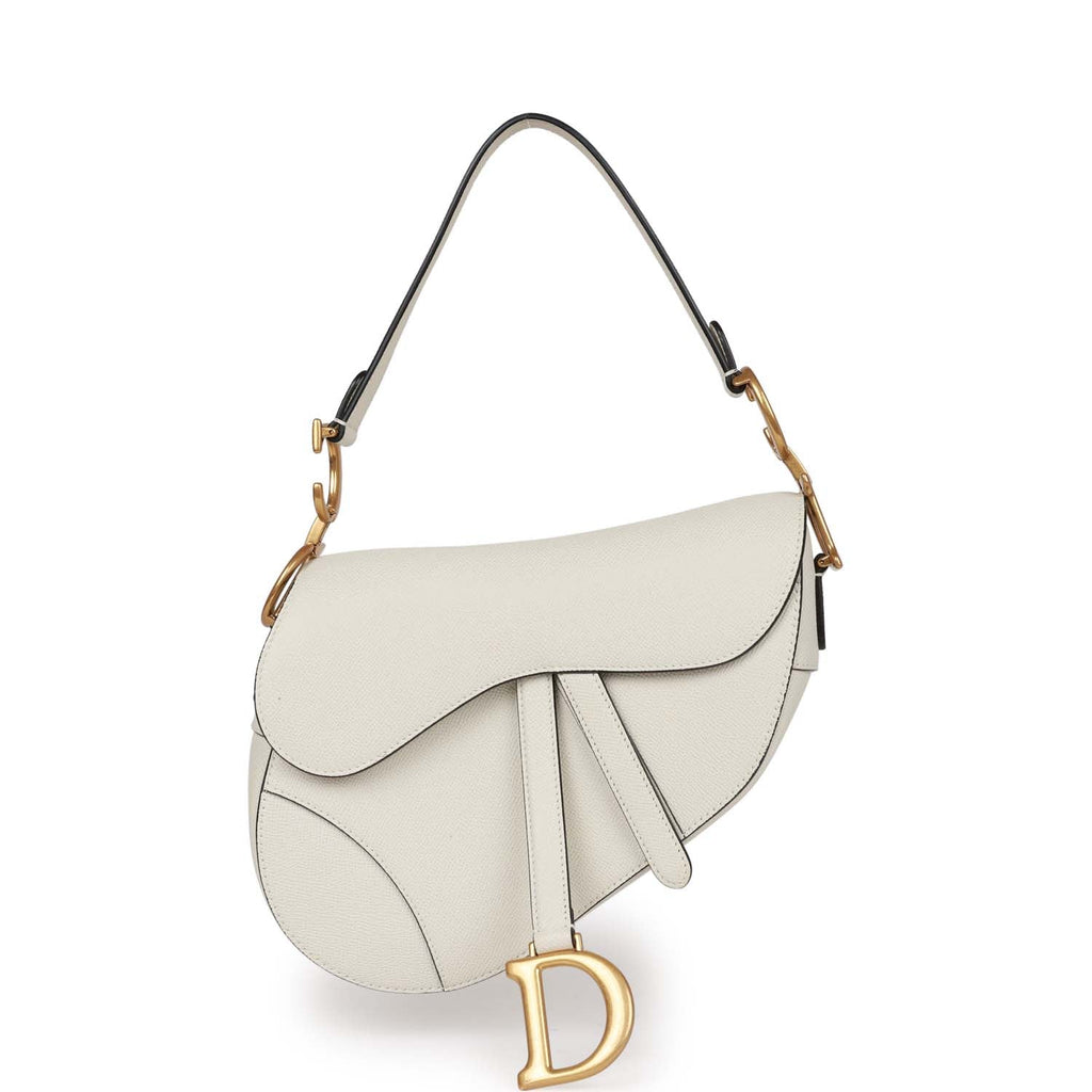 Pre-owned Christian Dior Saddle Bag White Grained Calfskin Gold Hardware