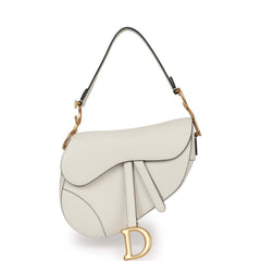 Pre-owned Christian Dior Saddle Bag White Grained Calfskin Gold Hardware