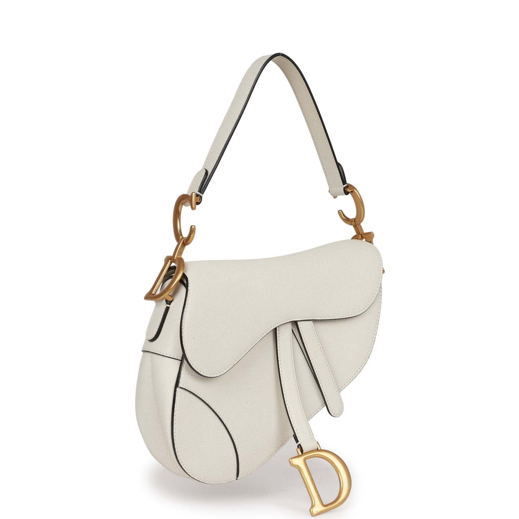 Pre-owned Christian Dior Saddle Bag White Grained Calfskin Gold