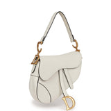 Pre-owned Christian Dior Saddle Bag White Grained Calfskin Gold Hardware