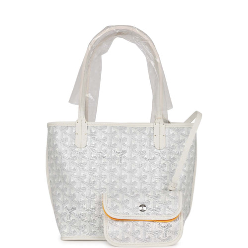 Goyard Goyardine White Anjou Mini Reversible Tote Bag Silver Hardware