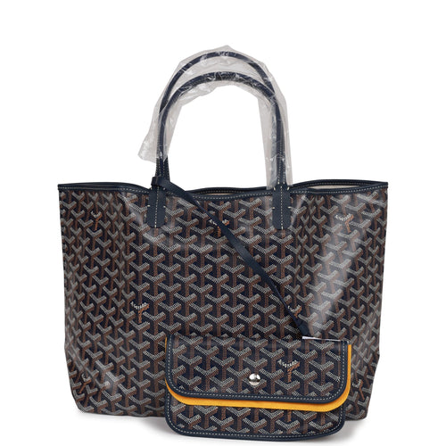 Goyard Goyardine Dark Blue St. Louis PM Tote Bag Silver Hardware