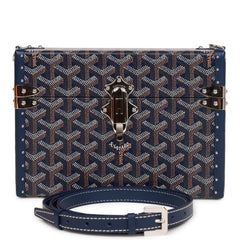 Goyard Goyardine Dark Blue Cassette Trunk Clutch/Shoulder Bag Palladium Hardware