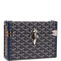 Goyard Goyardine Dark Blue Cassette Trunk Clutch/Shoulder Bag Palladium Hardware