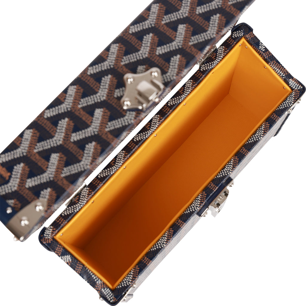 Goyard Goyardine Dark Blue Cassette Trunk Clutch/Shoulder Bag Silver  Hardware