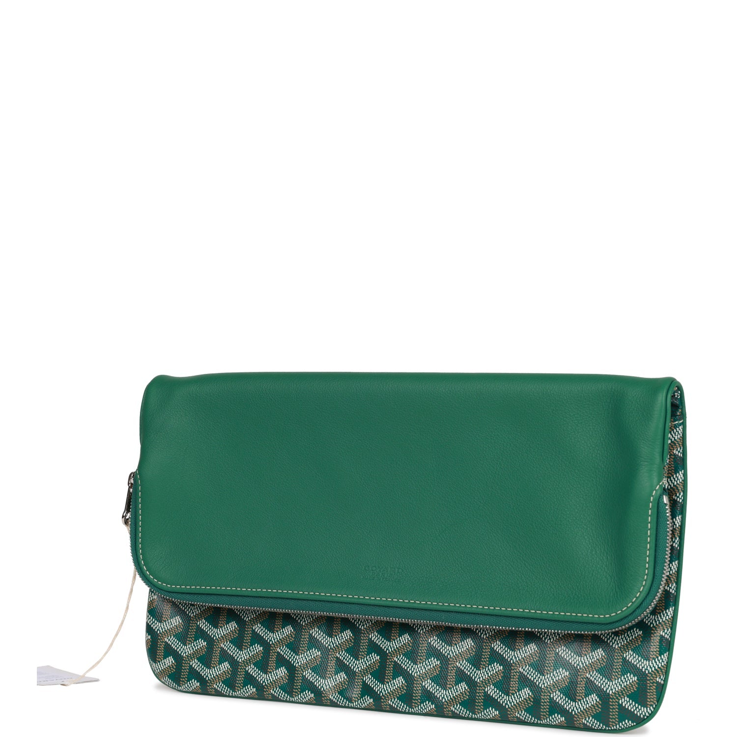 Goyard SainteMarie MM Foldable Clutch Bag Green Goyardine Silver Hard