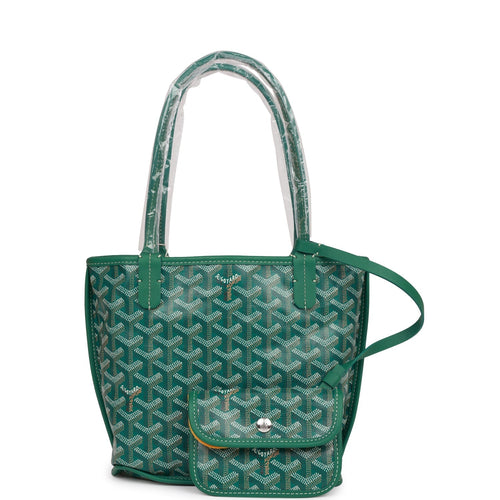 Goyard Goyardine Green Anjou Mini Reversible Tote Bag Silver Hardware