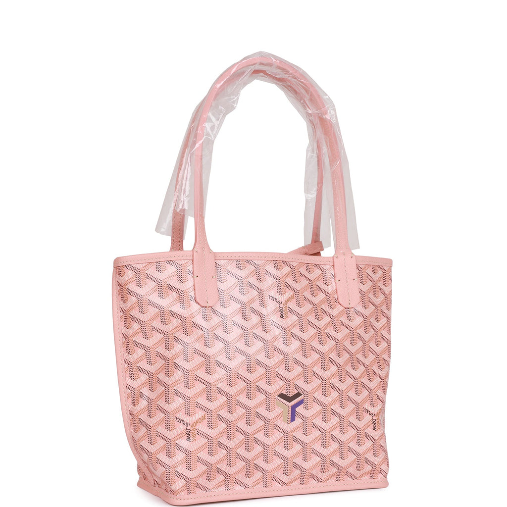 Goyard Goyardine Rose Pink Anjou Mini Reversible Tote Bag Silver