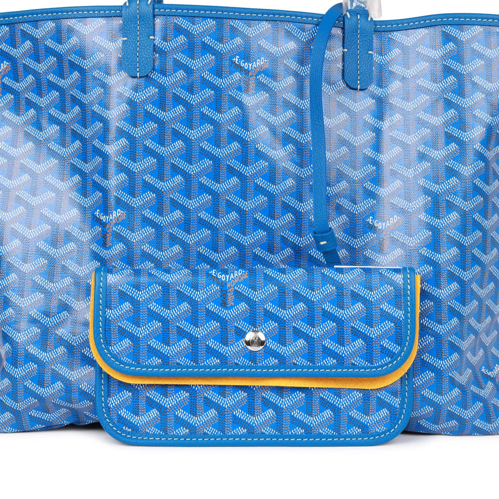 Goyard Goyardine Greige and Blue St. Louis PM Tote Bag Palladium Hardw –  Madison Avenue Couture
