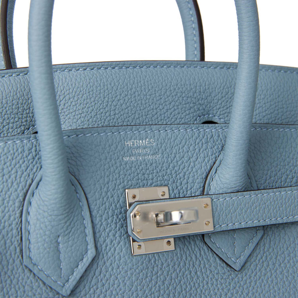 Hermes Birkin 25 Bleu Lin Verso Togo Palladium Hardware Blue New or Never Worn Togo