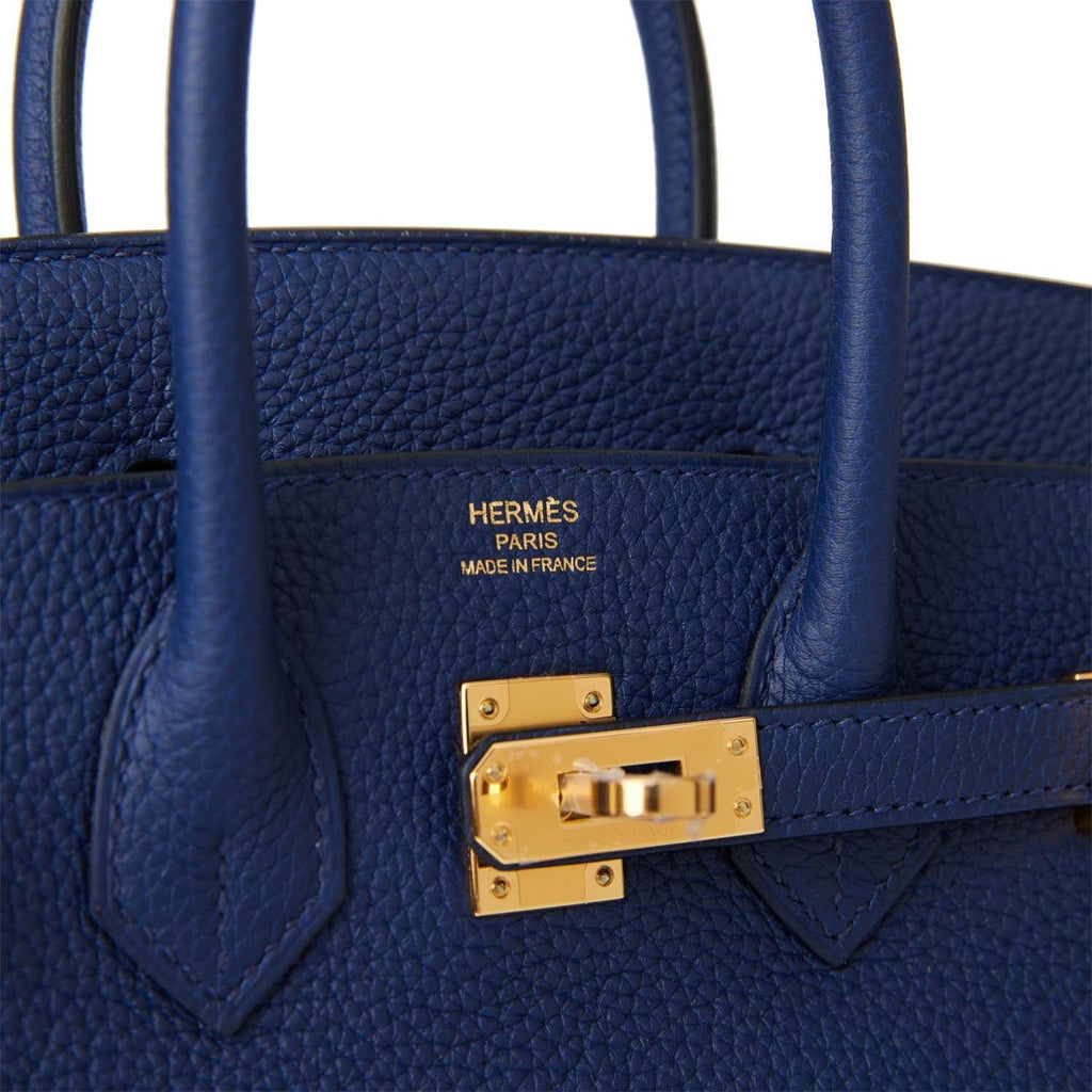 Hermes Birkin 25 handbag serie box calf blue sapphire gold metal