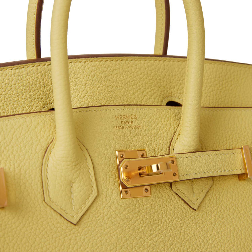Hermes Special Order (HSS) Birkin 25 Craie and Jaune Ambre Togo Brushed  Gold Hardware - Ivory/Yellow / New or Never Worn / Togo