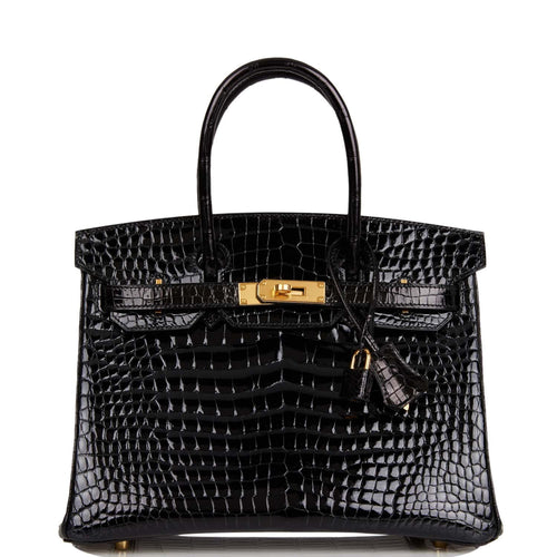 Hermes Birkin 30 Black Shiny Porosus Crocodile Gold Hardware