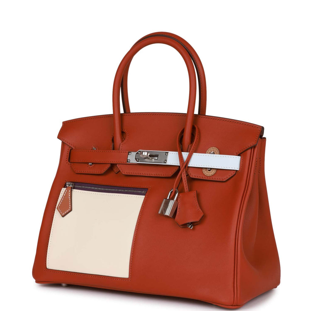 Hermes Birkin Colormatic bag 30 Chai/Lime/Blue brume/Cassis Swift leather  Silver hardware