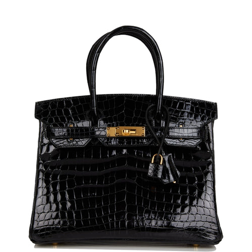 Hermes Birkin 30 Black Shiny Niloticus Crocodile Gold Hardware