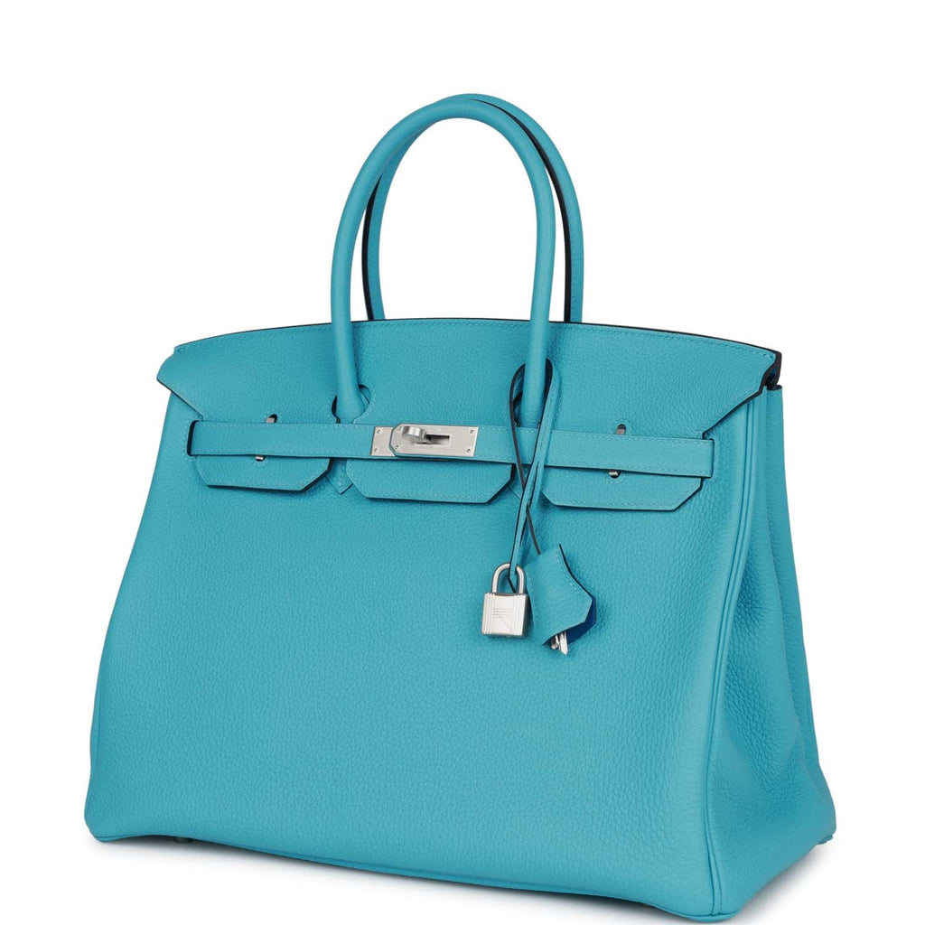 Hermes Birkin 35 Women Handbag Rare Blue Togo Palladium Hardware Bag with  Box