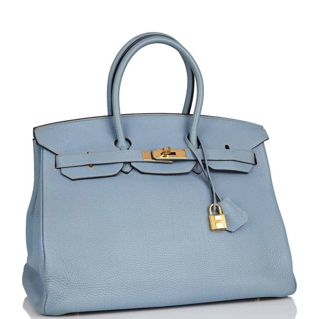 Pre-owned Hermes Birkin 35 Toile H and Ciel Clemence Palladium