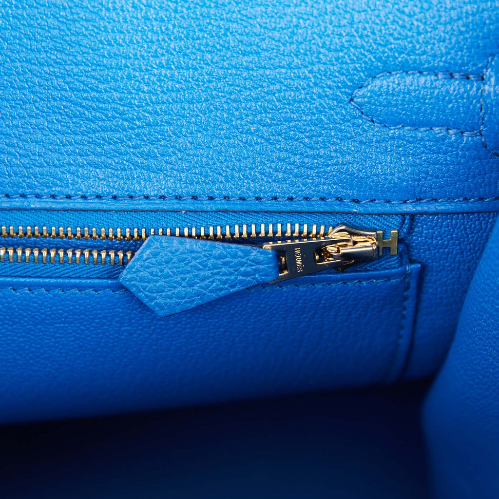 HERMÈS Birkin 25 handbag in Blue Lin Togo leather and Beige de