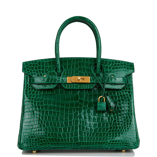 Hermes Special Order (HSS) Birkin 30 Emerald Verso Shiny Porosus Crocodile Brushed Gold Hardware