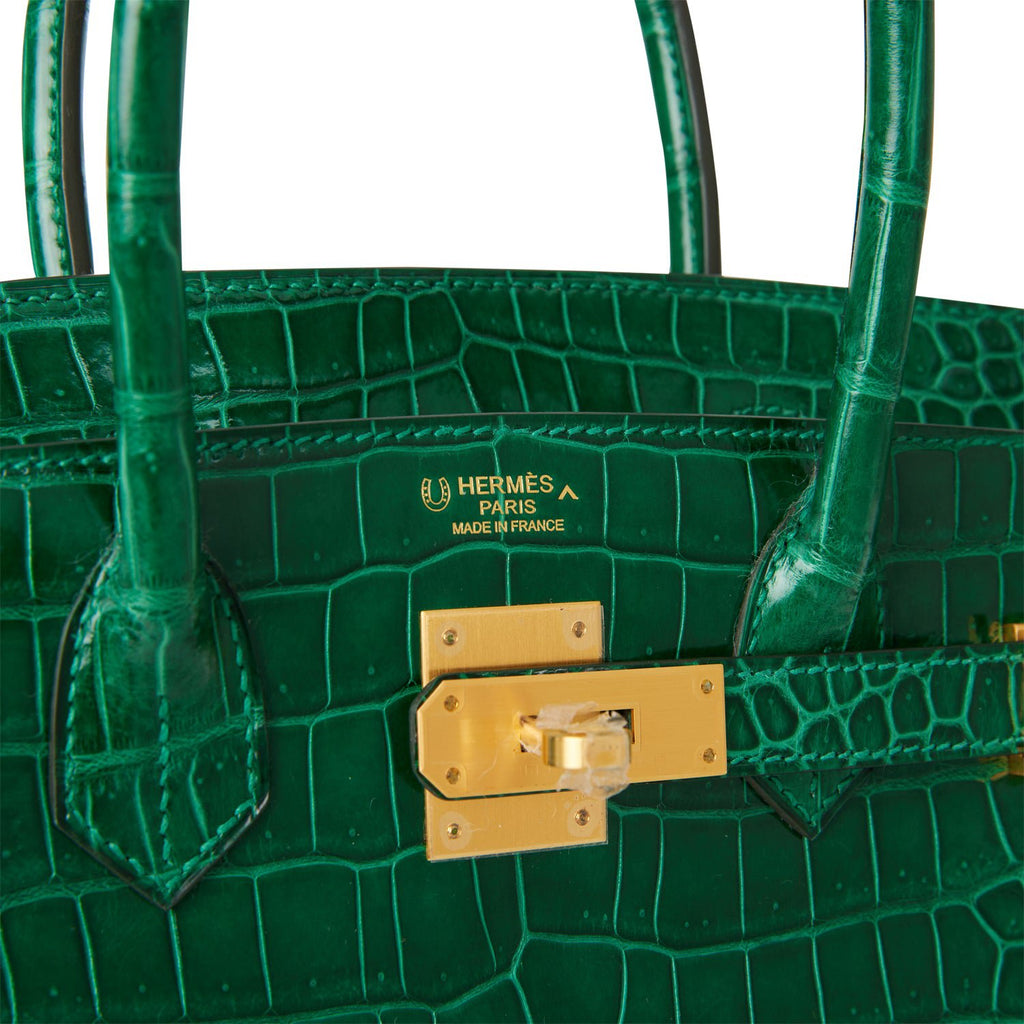 Hermes Special Order (HSS) Birkin 30 Emerald Verso Shiny Porosus Crocodile  Brushed Gold Hardware