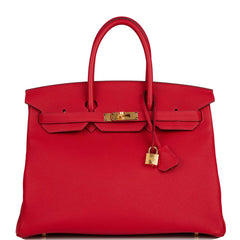 Hermes Rouge Casaque Lipstick Red 35cm Birkin Gold GHW Gorgeous - Chicjoy