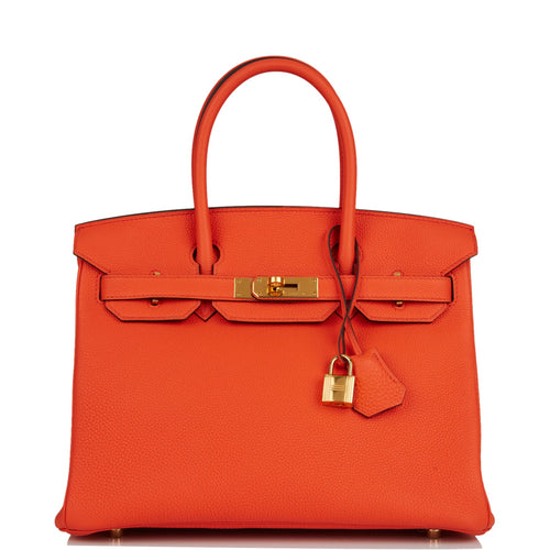 Hermes Birkin 30 Orange Poppy Togo Gold Hardware