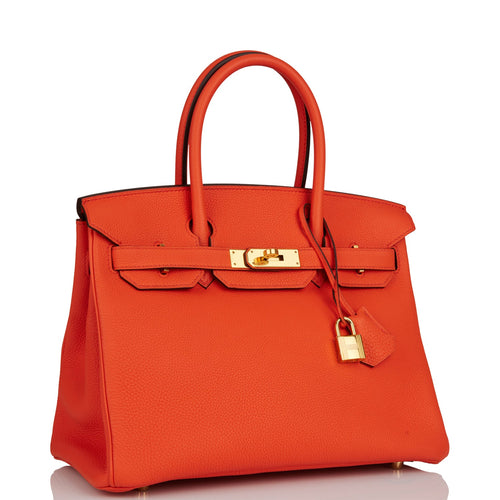 Hermes Birkin 30 Orange Poppy Togo Gold Hardware