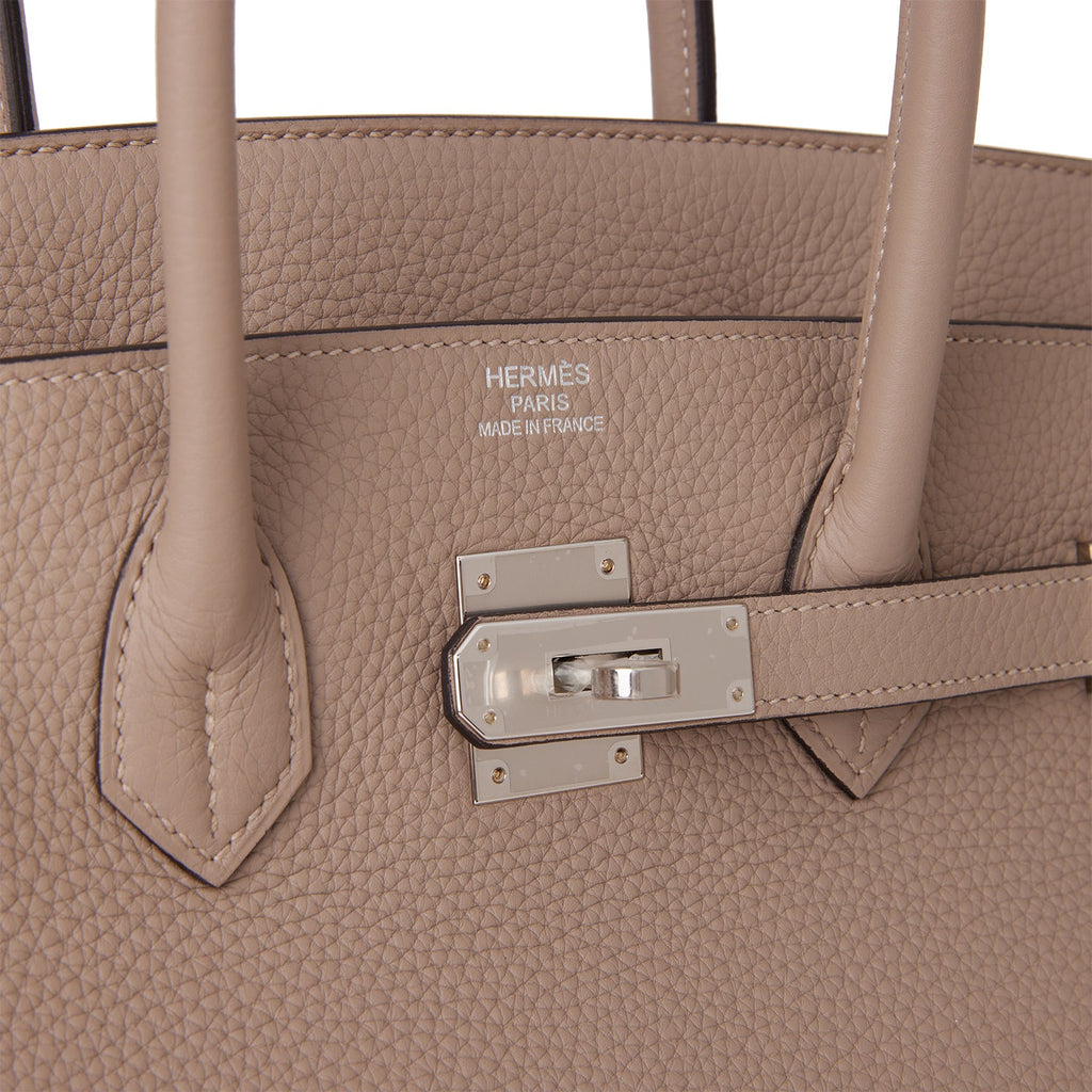 Hermes 35cm Gris Tourterelle Clemence Leather Palladium Plated Birkin Bag -  Yoogi's Closet