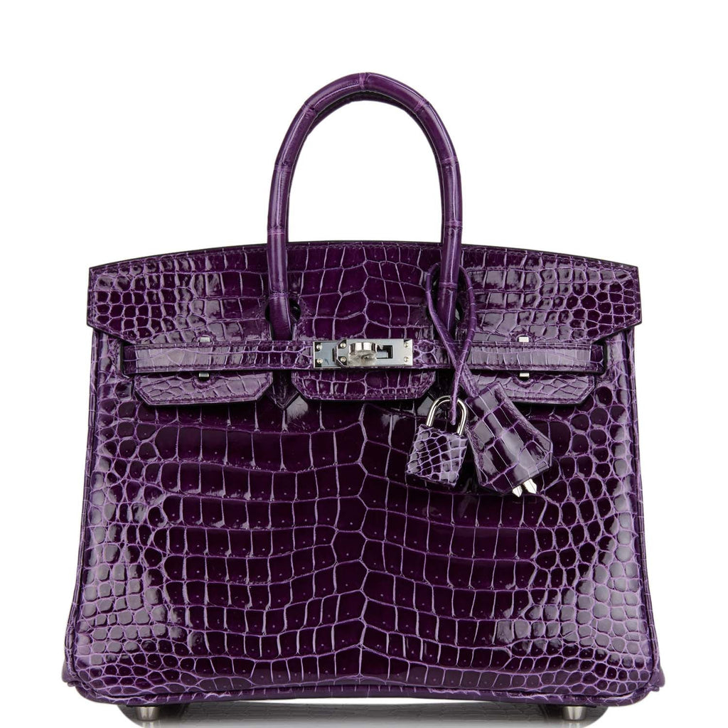 Luxury Hermes 9G Amethyst Purple Porosus Shiny Crocodile Birkin Bag25CM —  Hermes Crocodile Birkin Bag